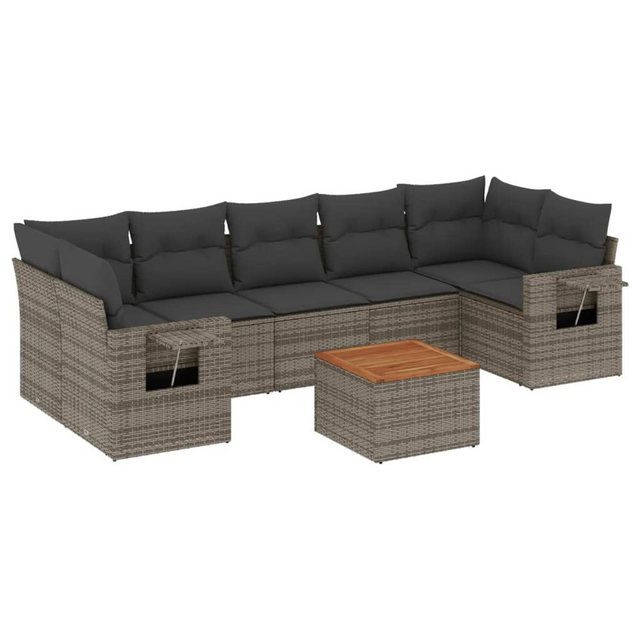 vidaXL Sofaelement 8-tlg. Garten-Sofagarnitur mit Kissen Grau Poly Rattan ( günstig online kaufen