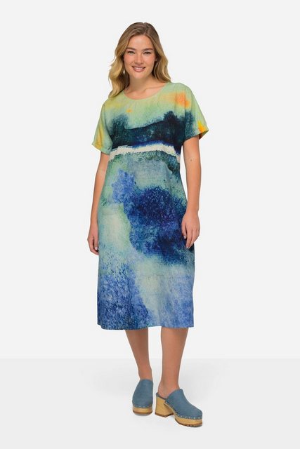 Laurasøn Midikleid Leinenmix-Kleid A-Line Landschafts-Print Rundhals günstig online kaufen