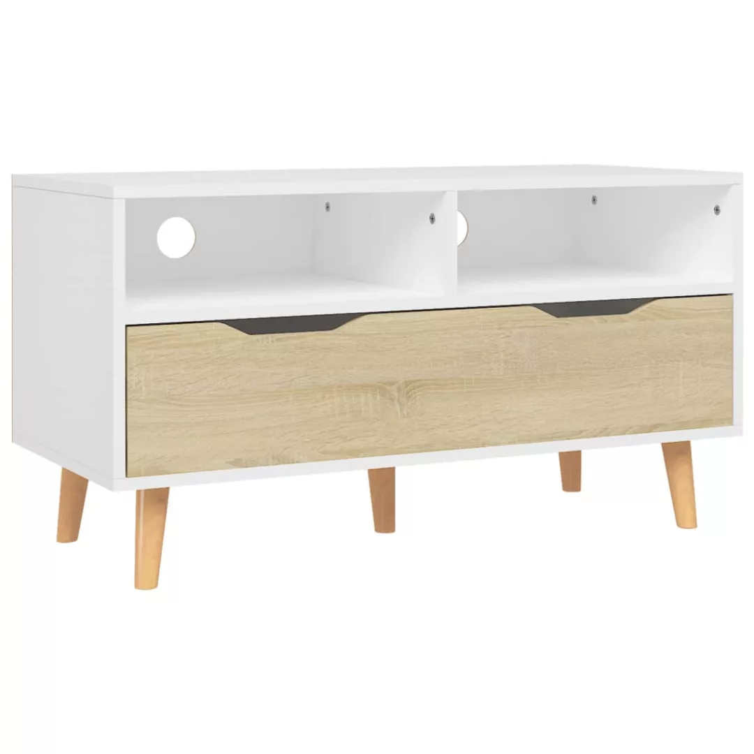 Tv-schrank Weiß Und Sonoma-eiche 90x40x48,5 Cm Spanplatte günstig online kaufen