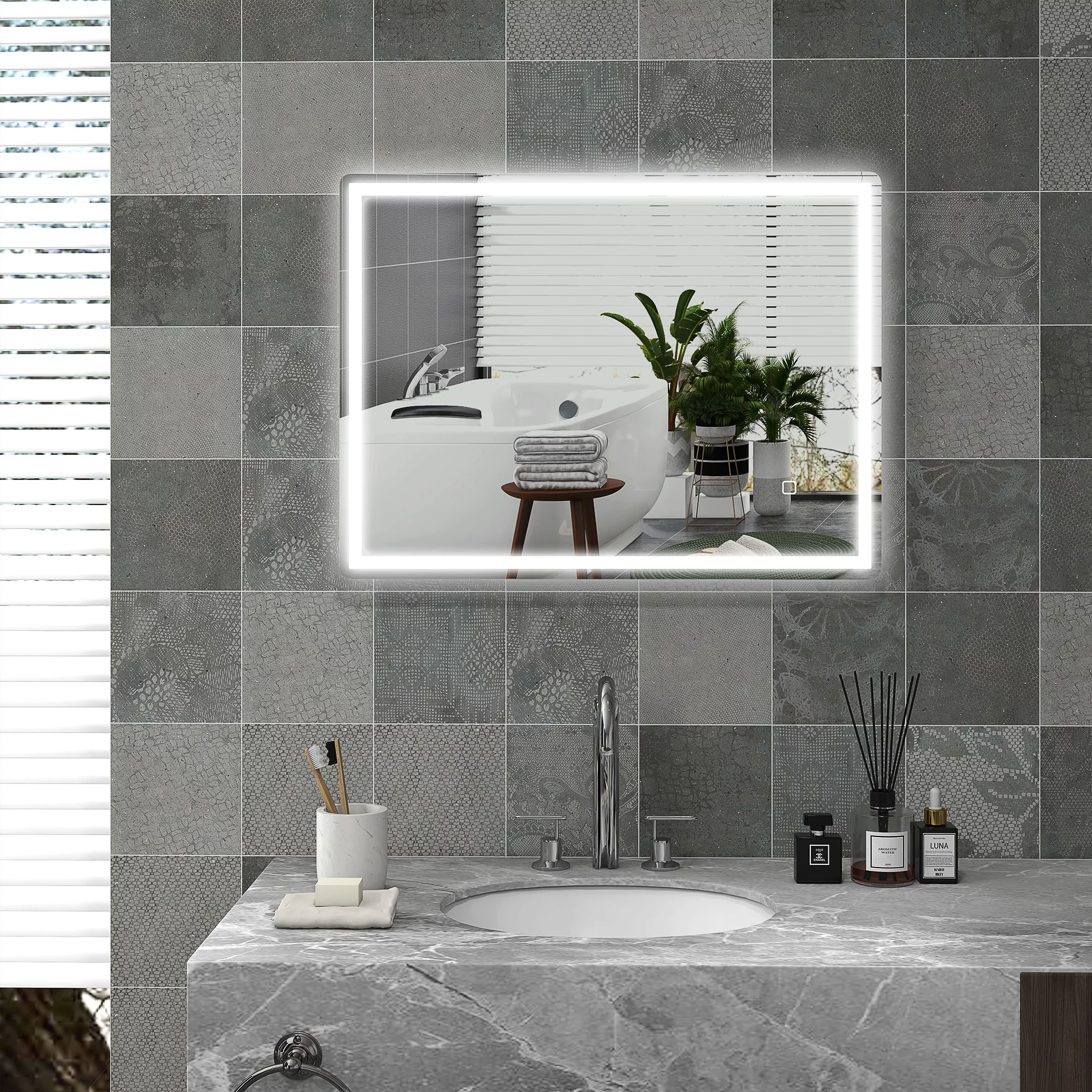 HOMCOM Badspiegel  Dimmbarer Badezimmerspiegel, 80x60cm, Lichtspiegel mit T günstig online kaufen