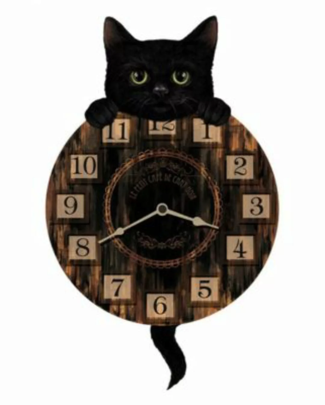 Schwarze Katze mit Wanduhr als magisches Wohn Accessoire Partydeko schwarz günstig online kaufen