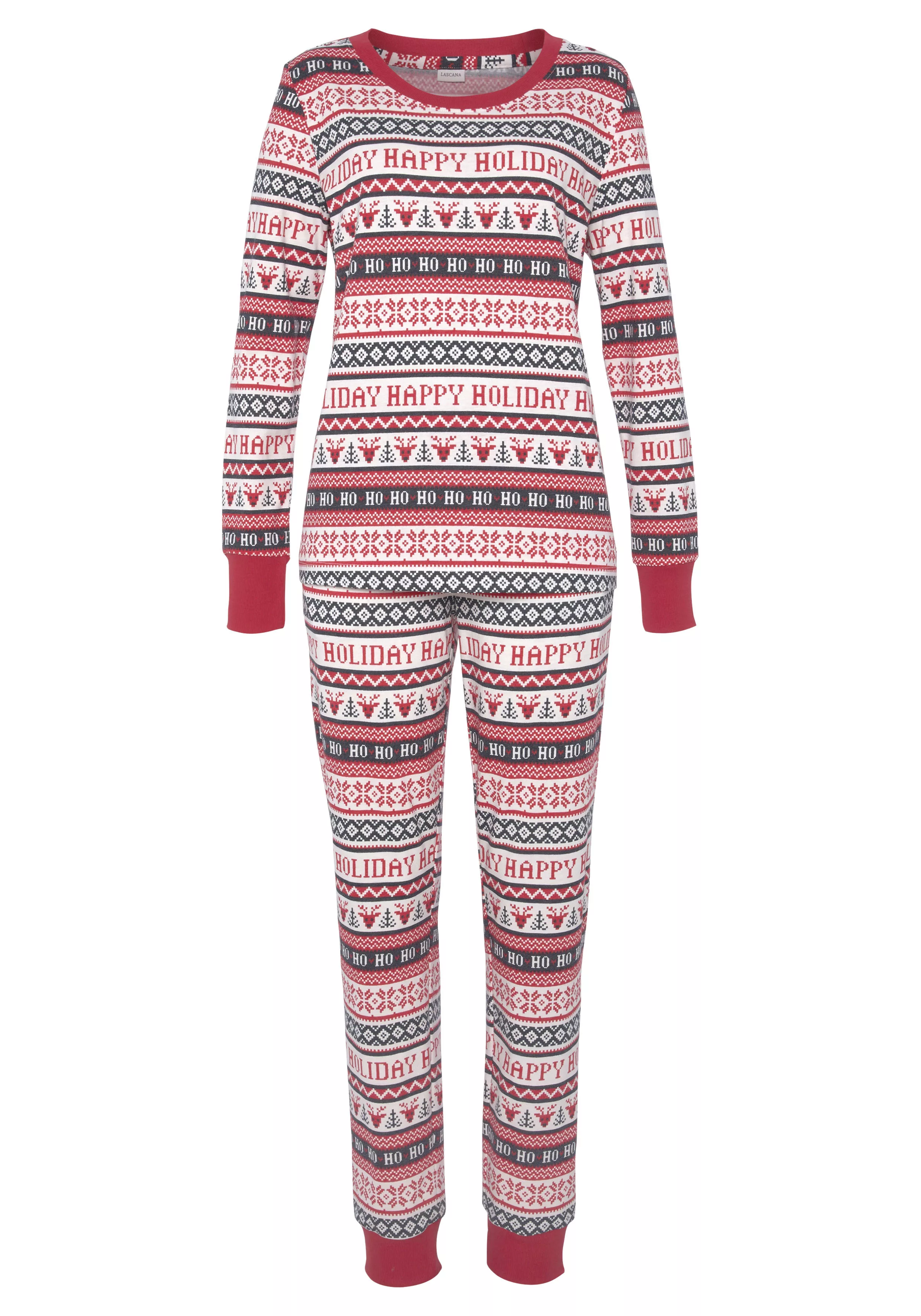 LASCANA Pyjama, (2 tlg.), mit winterlichem Druck günstig online kaufen