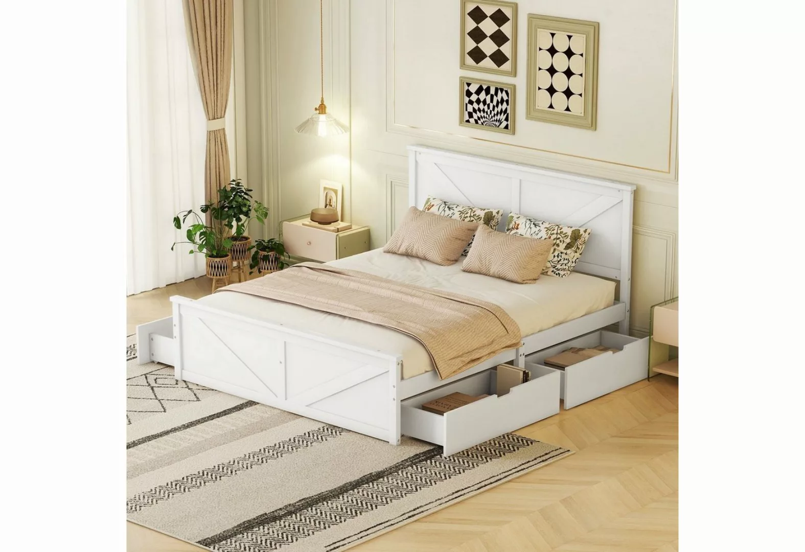 Celya Holzbett 160 x 200 cm Einfaches Holzpritschenbett, mit vier Schublade günstig online kaufen