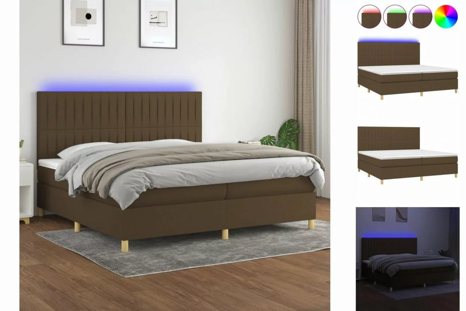 vidaXL Boxspringbett (200 x 200 cm, Knopfheftung Parallel, Braun), mit LED günstig online kaufen