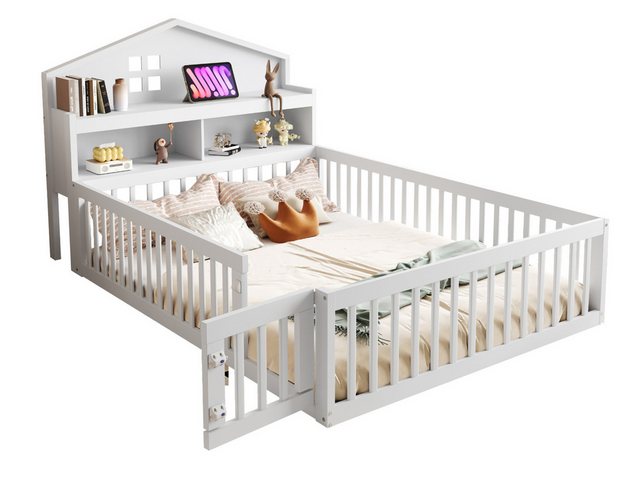 SeedWave Kinderbett Holzbett mit Kopfteil in Hausform und Tafel, 140 x 200 günstig online kaufen