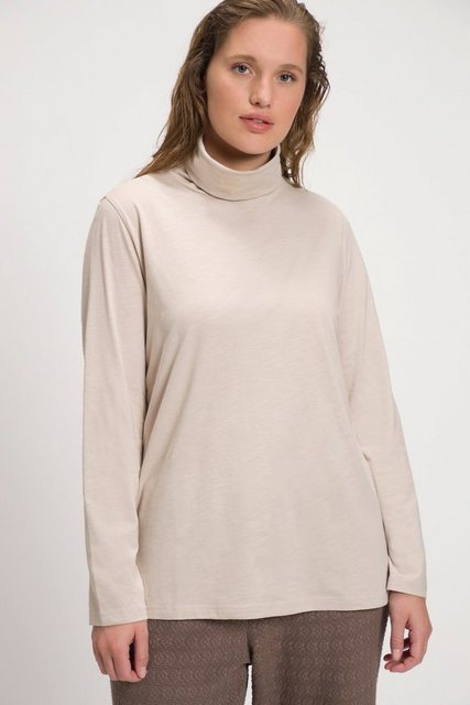 Ulla Popken Rundhalsshirt Shirt Rollkragen Slim Langarm Biobaumwolle günstig online kaufen