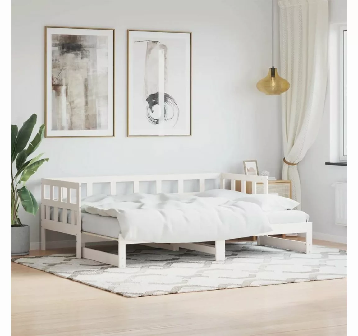 furnicato Bett Tagesbett Ausziehbar Weiß 90x200 cm Massivholz Kiefer günstig online kaufen