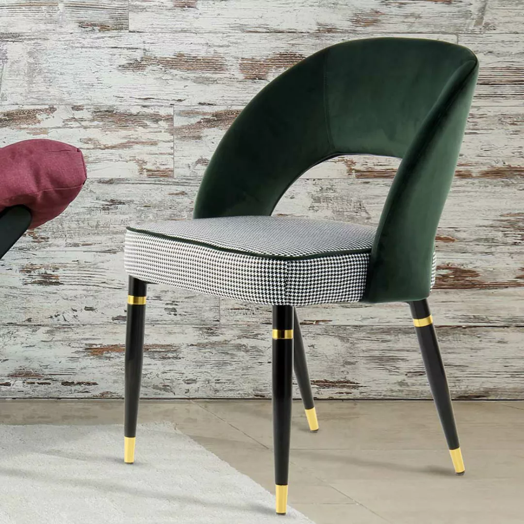 Design Esszimmerstühle in Grün und Schwarz kariert modern (2er Set) günstig online kaufen