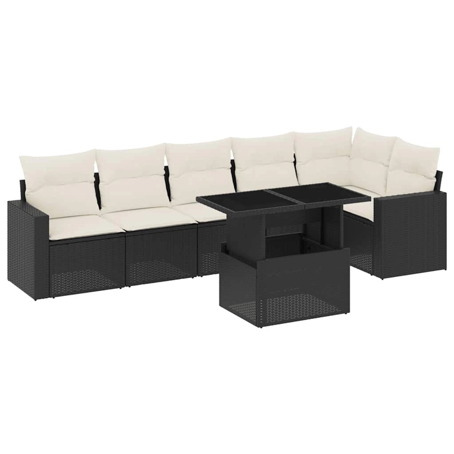 vidaXL 7-Tlg Garten-Sofagarnitur mit Kissen Schwarz Poly Rattan 3267286 günstig online kaufen