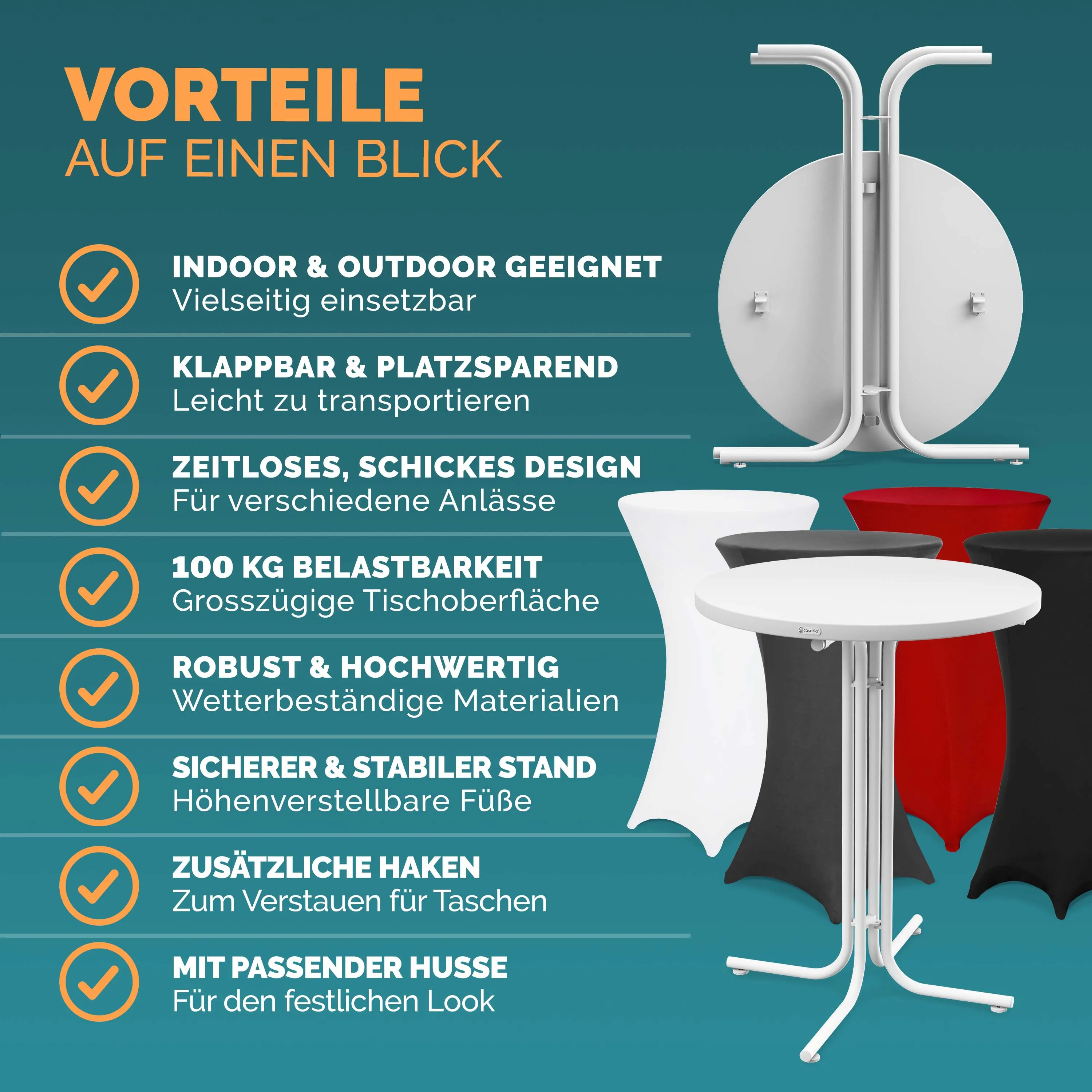 Stehtisch Weiß 110x70cm + Stehtischhusse Schwarz Ø70cm günstig online kaufen