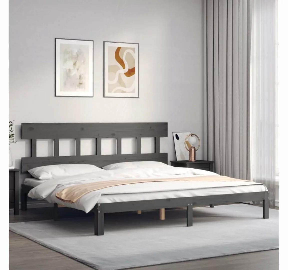 vidaXL Bett Massivholzbett mit Kopfteil Grau 200x200 cm günstig online kaufen