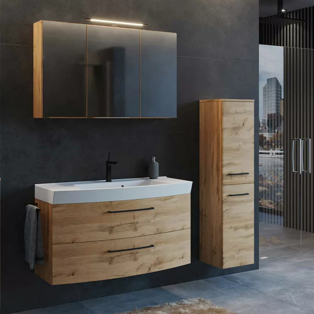 Hochwertiges Badmöbel Set mit Spiegelschrank inklusive Waschbecken (dreitei günstig online kaufen