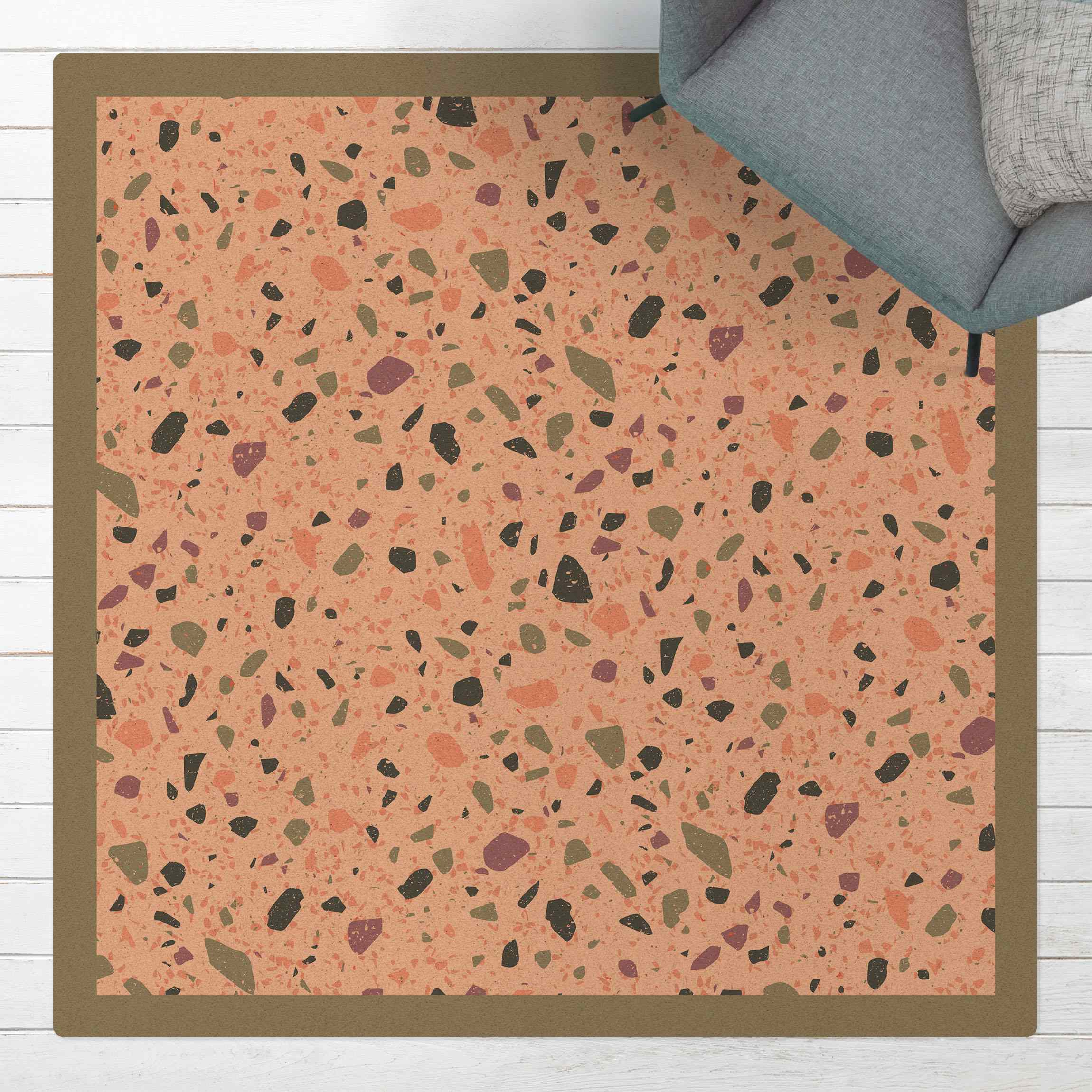 Kork-Teppich Detailliertes Terrazzo Muster Agrigento mit Rahmen günstig online kaufen