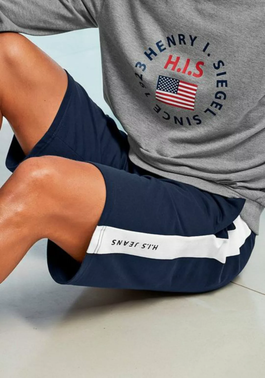 H.I.S Sweatshorts seitlicher Streifen mit Logodruck günstig online kaufen