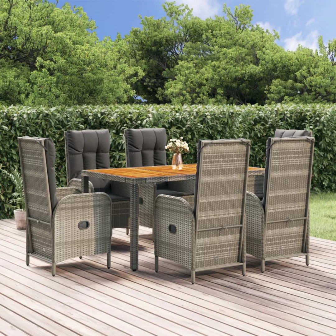 Vidaxl 7-tlg. Garten-essgruppe Mit Kissen Grau Poly Rattan günstig online kaufen