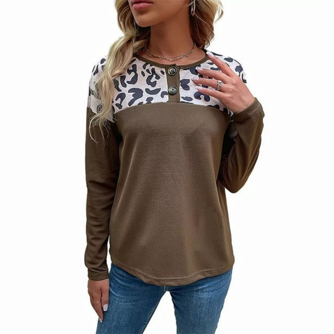 FIDDY Hemdbluse Modisches Damen Langarm-Strickshirt mit Leopardenmuster-Pat günstig online kaufen