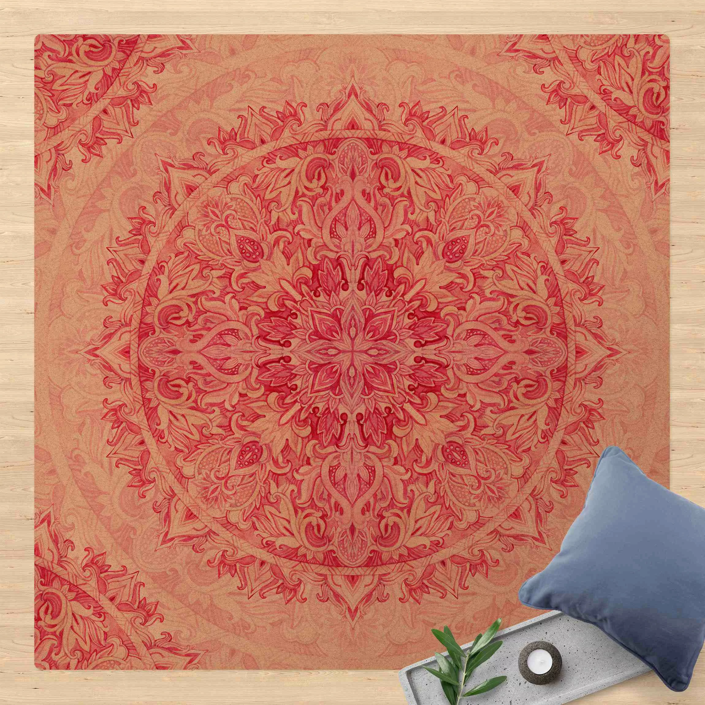 Kork-Teppich Mandala Aquarell Ornament Muster pink günstig online kaufen