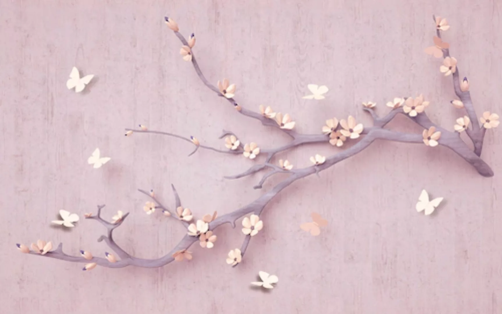 Papermoon Fototapete »Blumen mit Schmetterlingen rot« günstig online kaufen