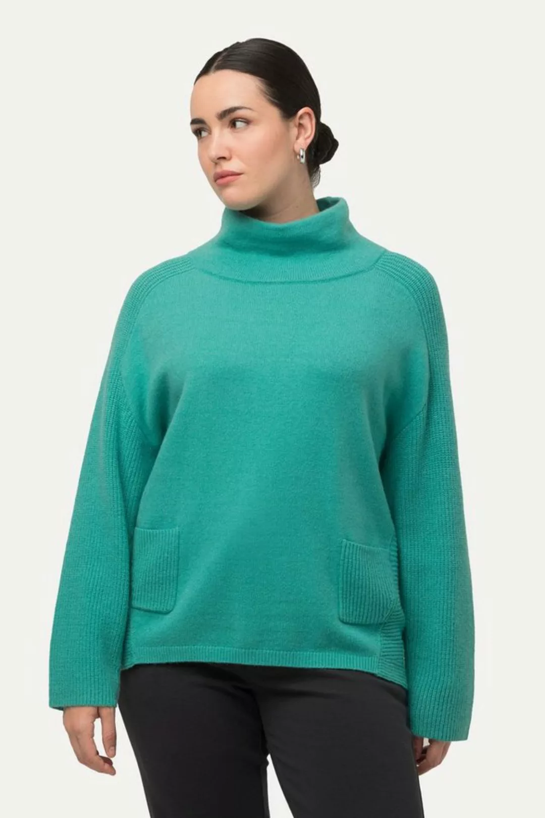 Ulla Popken Strickpullover Pullover Rippstrick-Einsätze Stehkragen Langarm günstig online kaufen