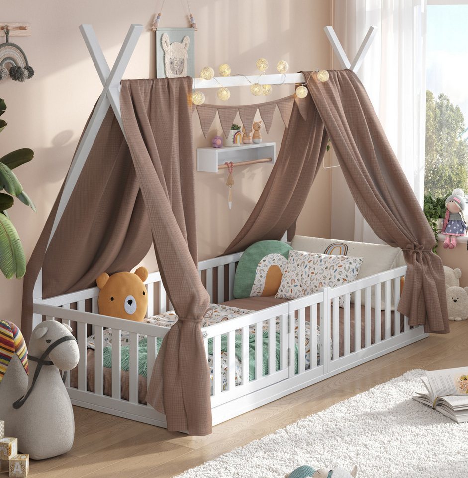 Alavya Home® Kinderbett Hausbett Bodenbett SKY SET mit Tür, Deko und Matrat günstig online kaufen