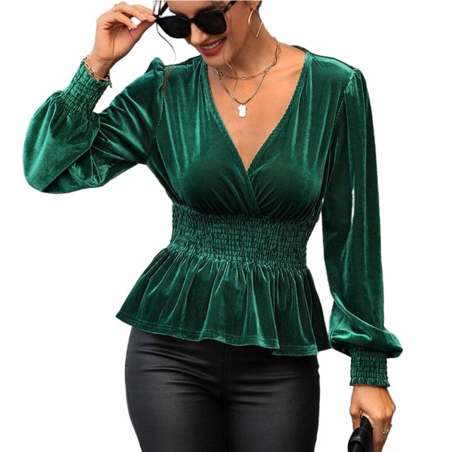 MC Star Langarmshirt Samtblusen für Damen, elegante Bluse mit langen Ärmeln günstig online kaufen