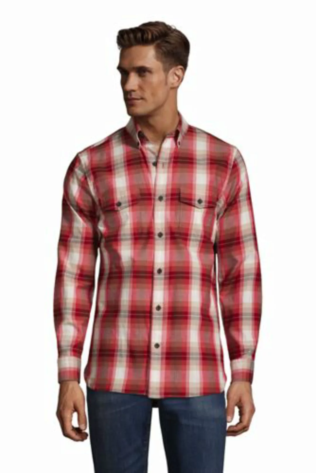 Leichtes Komfort-Flanellhemd, Classic Fit, Herren, Größe: L Normal, Rot, Ba günstig online kaufen