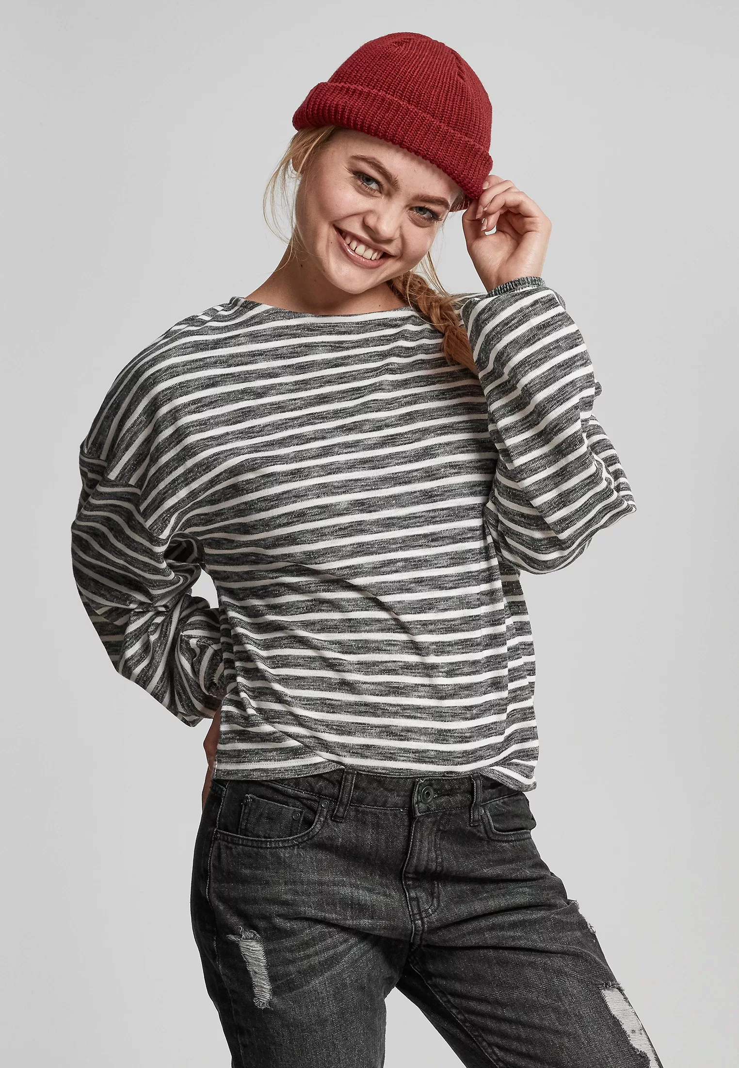 URBAN CLASSICS Sweater "Urban Classics Damen Ladies Oversize Stripe Pullove günstig online kaufen