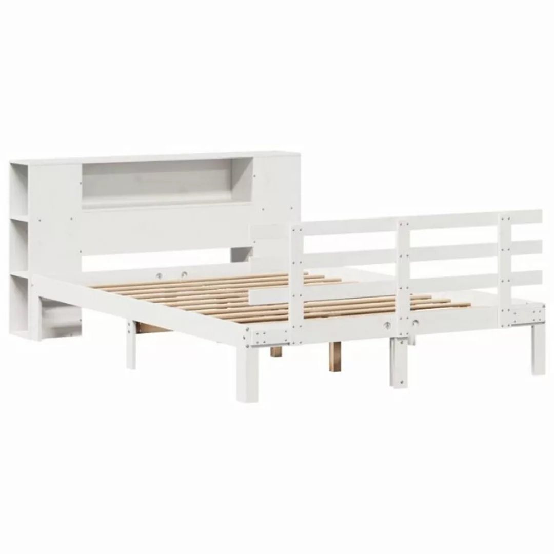 vidaXL Bett Massivholzbett mit Regal ohne Matratze Weiß 135x190 cm Kiefer günstig online kaufen