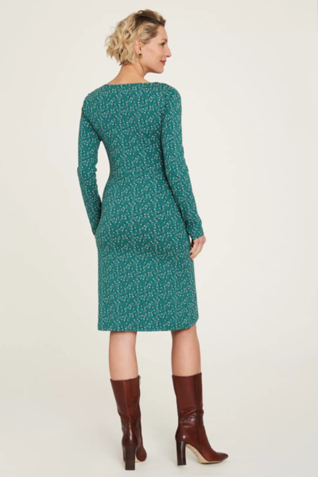 Jersey Kleid Aus Bio-baumwolle Mit Print In Grün Und Dunkelblau günstig online kaufen