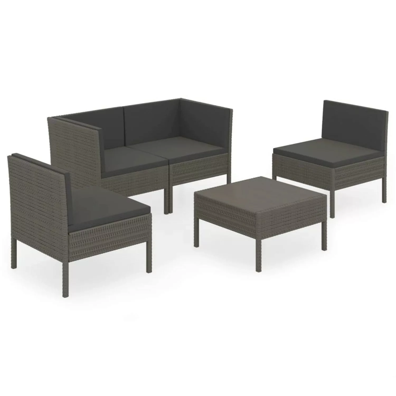 5-tlg. Garten-lounge-set Mit Auflagen Poly Rattan Grau günstig online kaufen