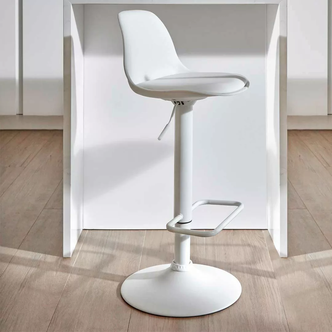 Barstuhl Set Weiß durch Gasdruck höhenverstellbar 60 cm Sitzhöhe (2er Set) günstig online kaufen