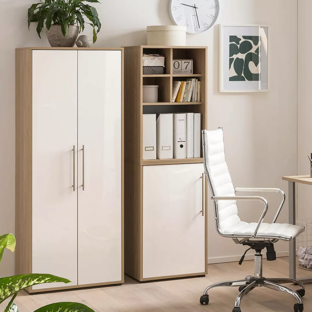 Büromöbel Set Eiche mit weiß ATENO-80 2-teilig günstig online kaufen