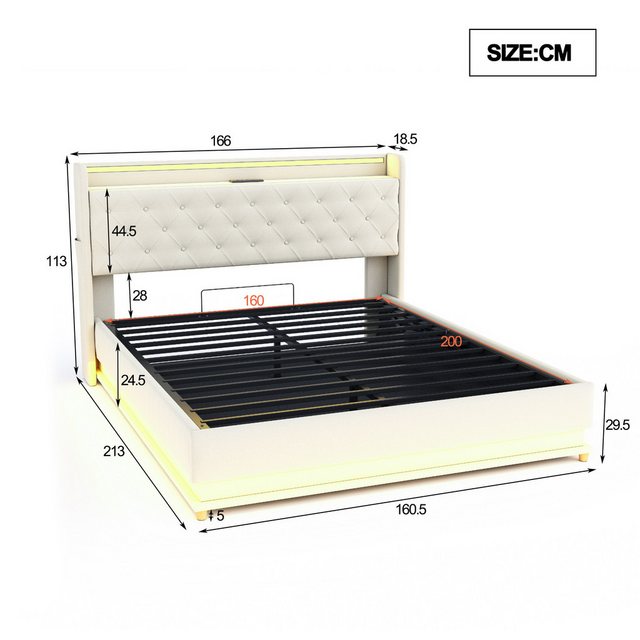 Odikalo Polsterbett LED Polsterbett mit USB und Hydraulischer Lagerung,140* günstig online kaufen