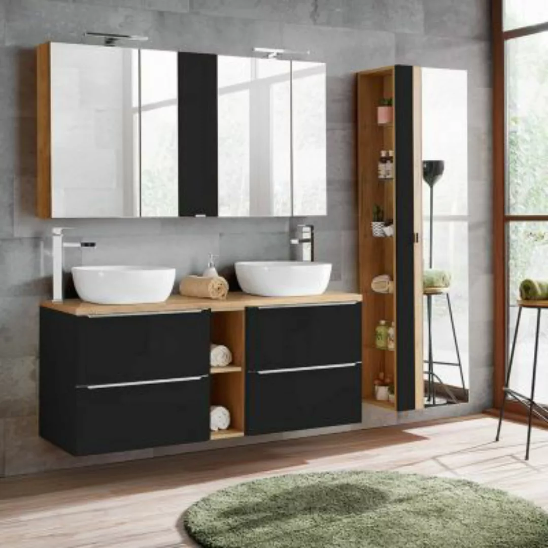 Lomadox Badmöbelset mit 2 Keramik-Aufsatzwaschbecken und 2 Spiegelschränken günstig online kaufen