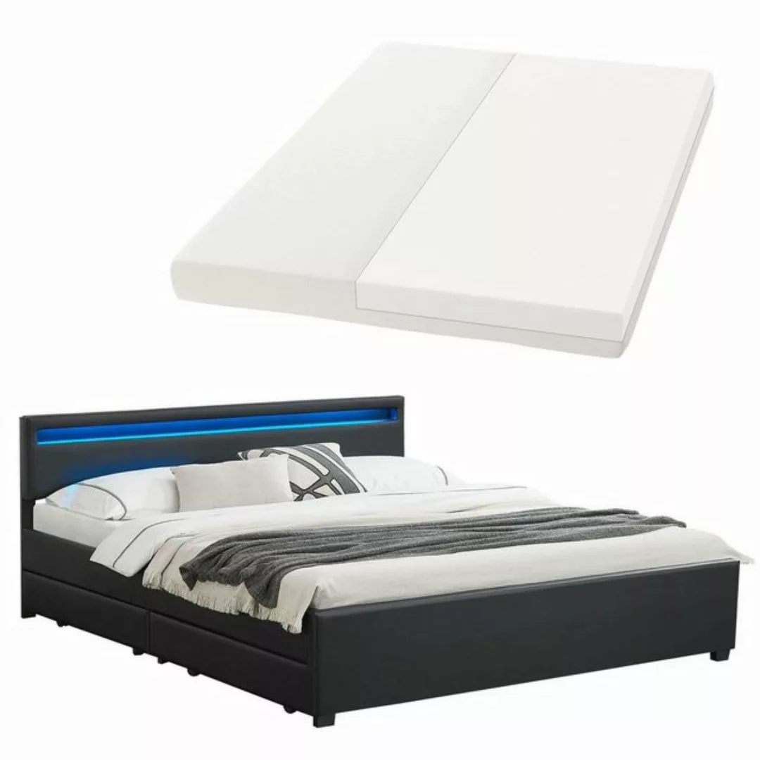 Juskys Polsterbett Lyon mit Matratze, 180x200 cm, ausziehbare Bettkästen, L günstig online kaufen