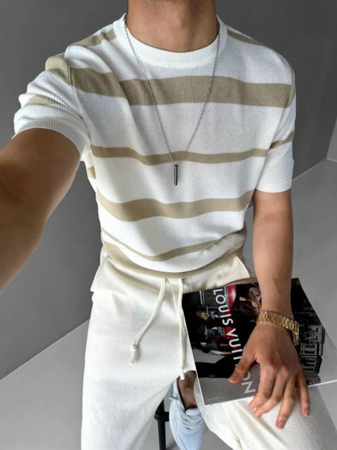 Abluka T-Shirt KNITTED T-SHIRT WITH STRIPED STRUCTURE günstig online kaufen