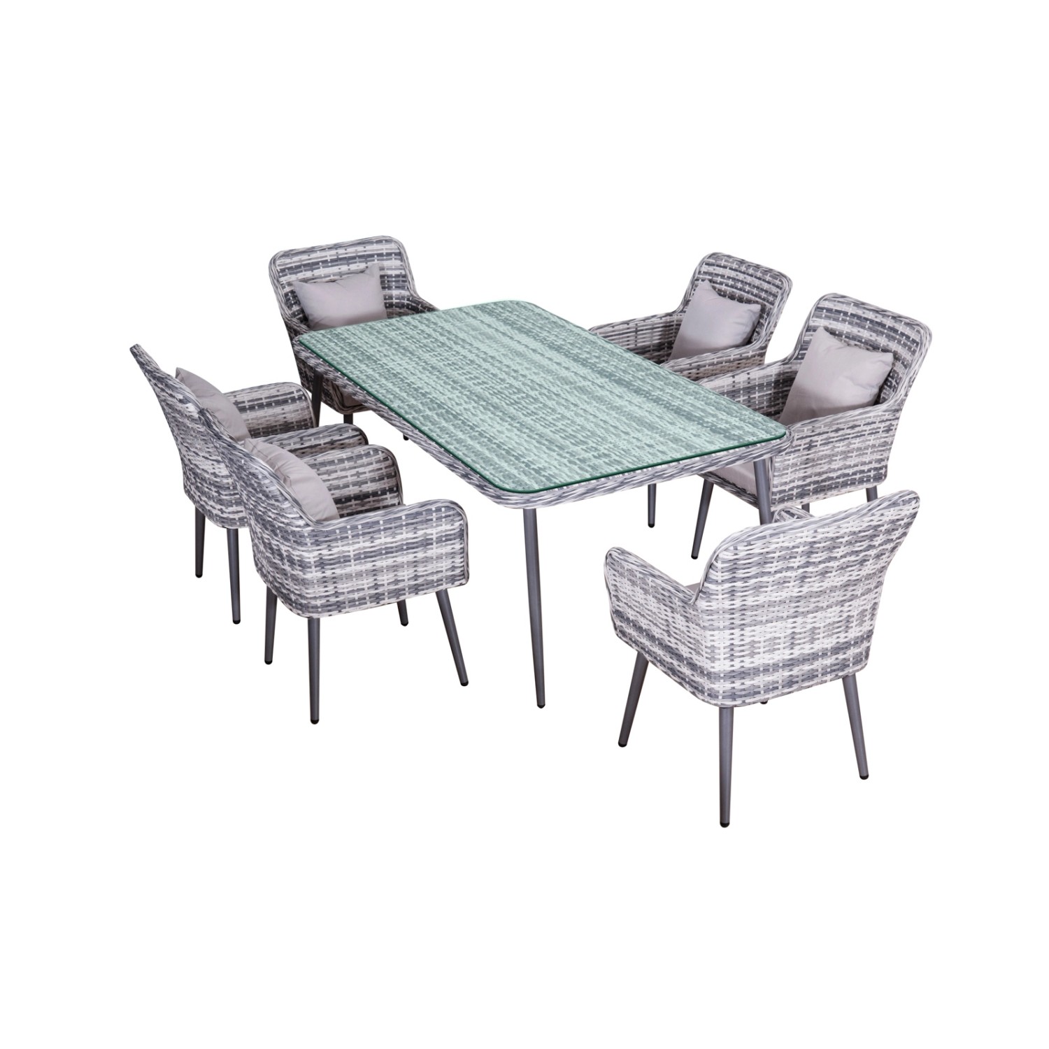 Jet-Line Rattan Gartenmöbelset Essgruppe Quito in Grau Tisch und 6 Stühle günstig online kaufen