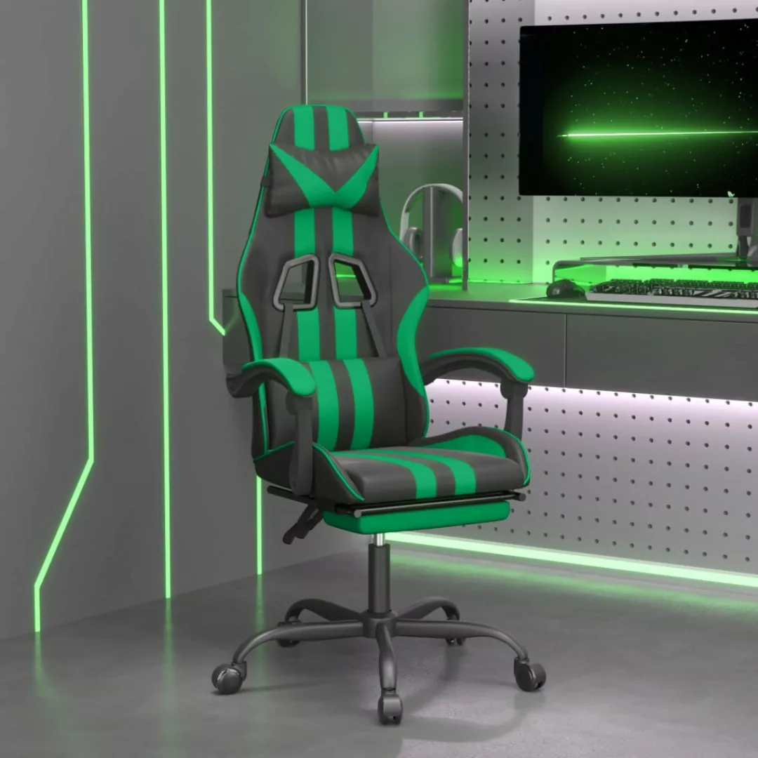 Vidaxl Gaming-stuhl Mit Fußstütze Drehbar Schwarz & Grün Kunstleder günstig online kaufen