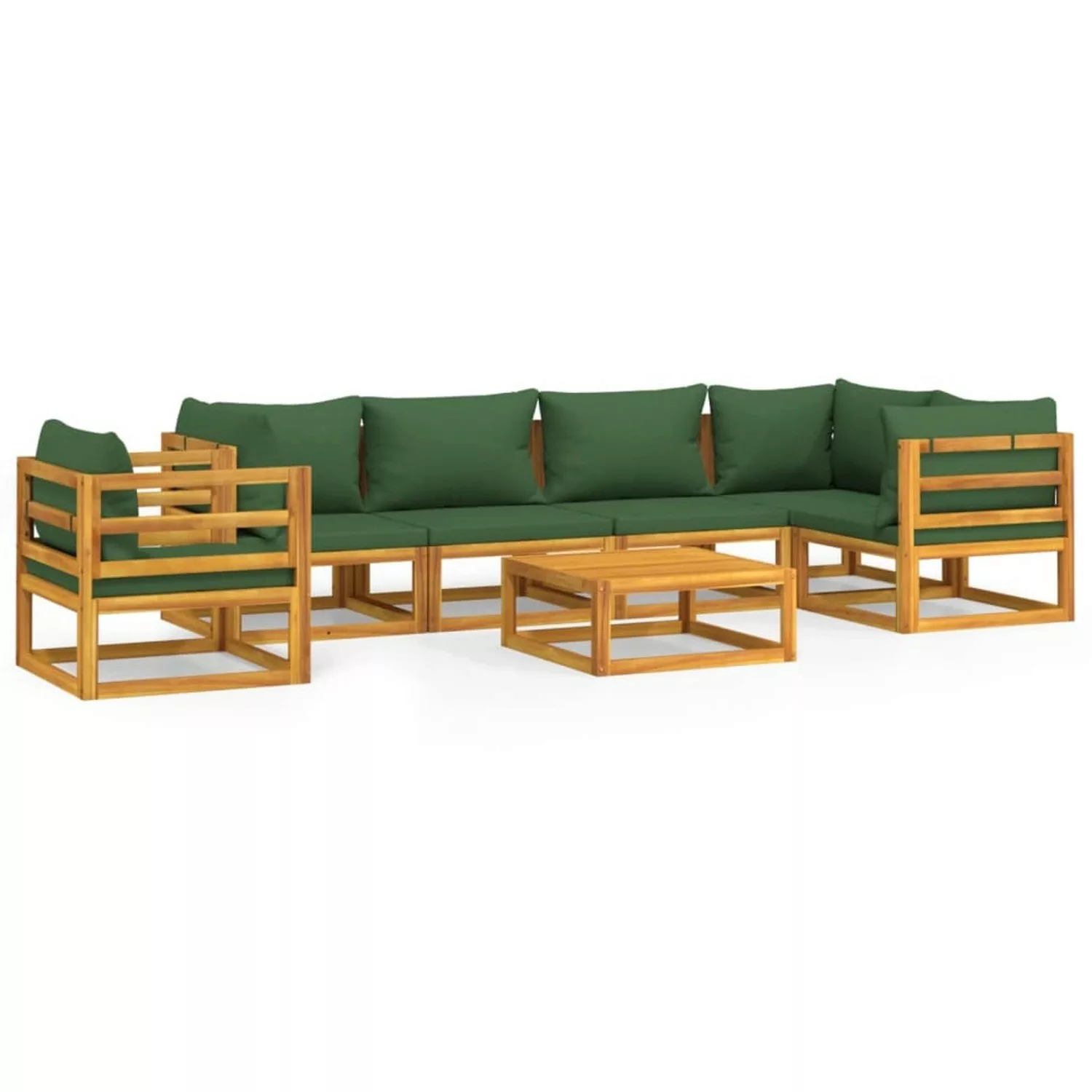 Vidaxl 7-tlg. Garten-lounge-set Mit Grünen Kissen Massivholz günstig online kaufen