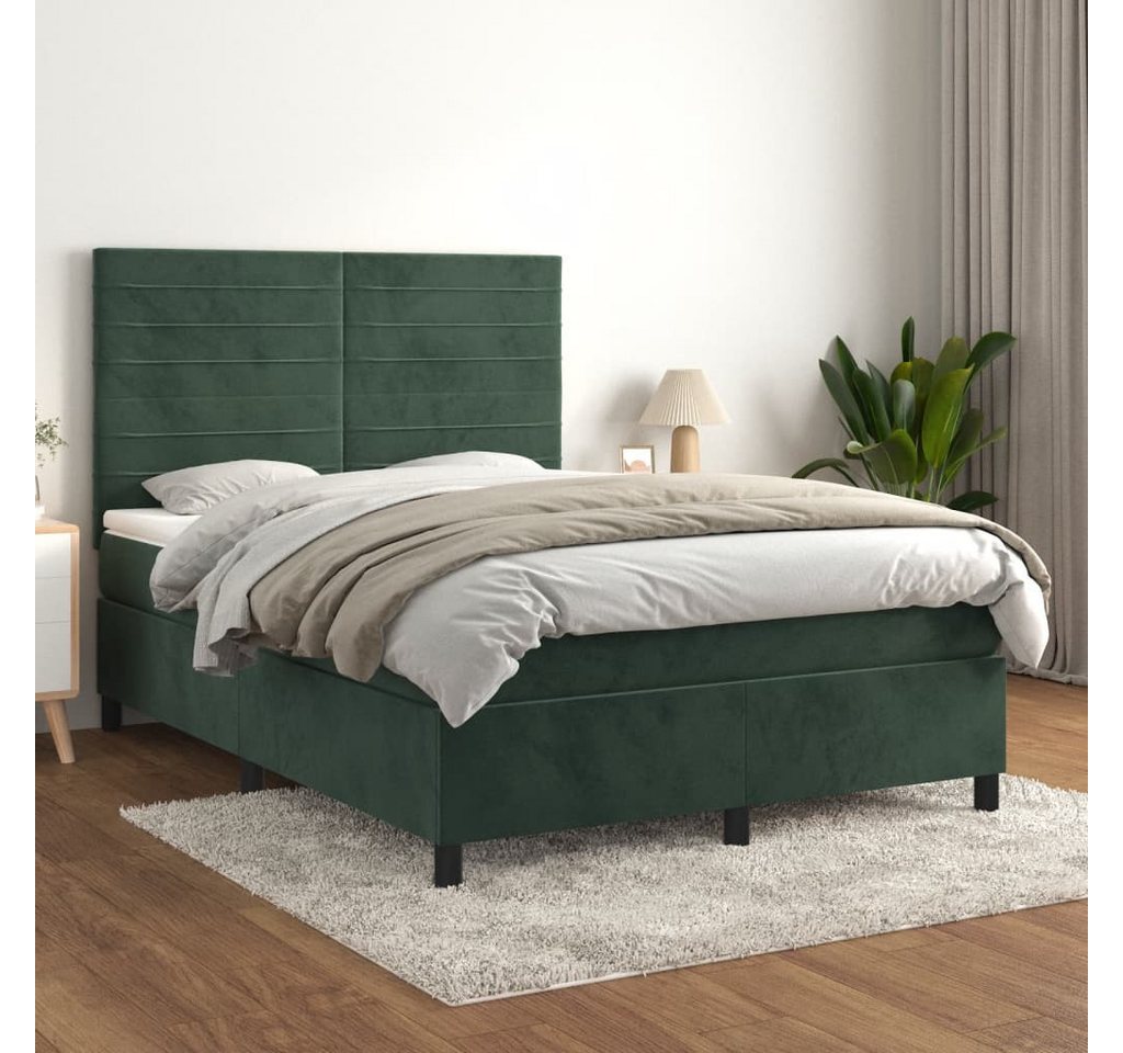 vidaXL Boxspringbett Boxspringbett mit Matratze Dunkelgrün 140x200 cm Samt günstig online kaufen