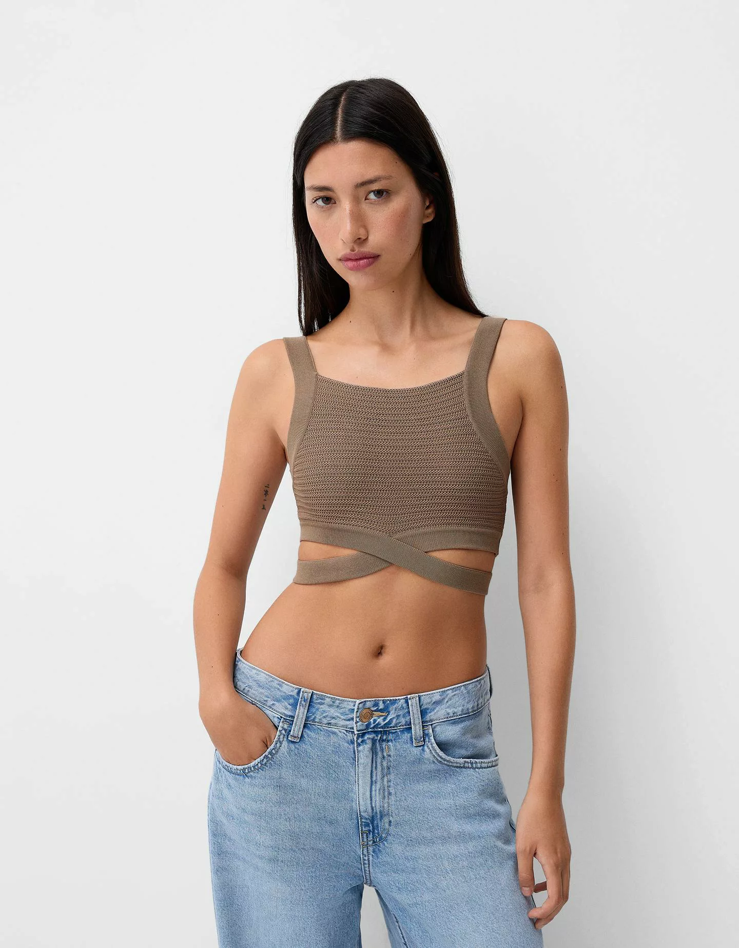 Bershka Top Mit Cut-Out Damen M Braun günstig online kaufen