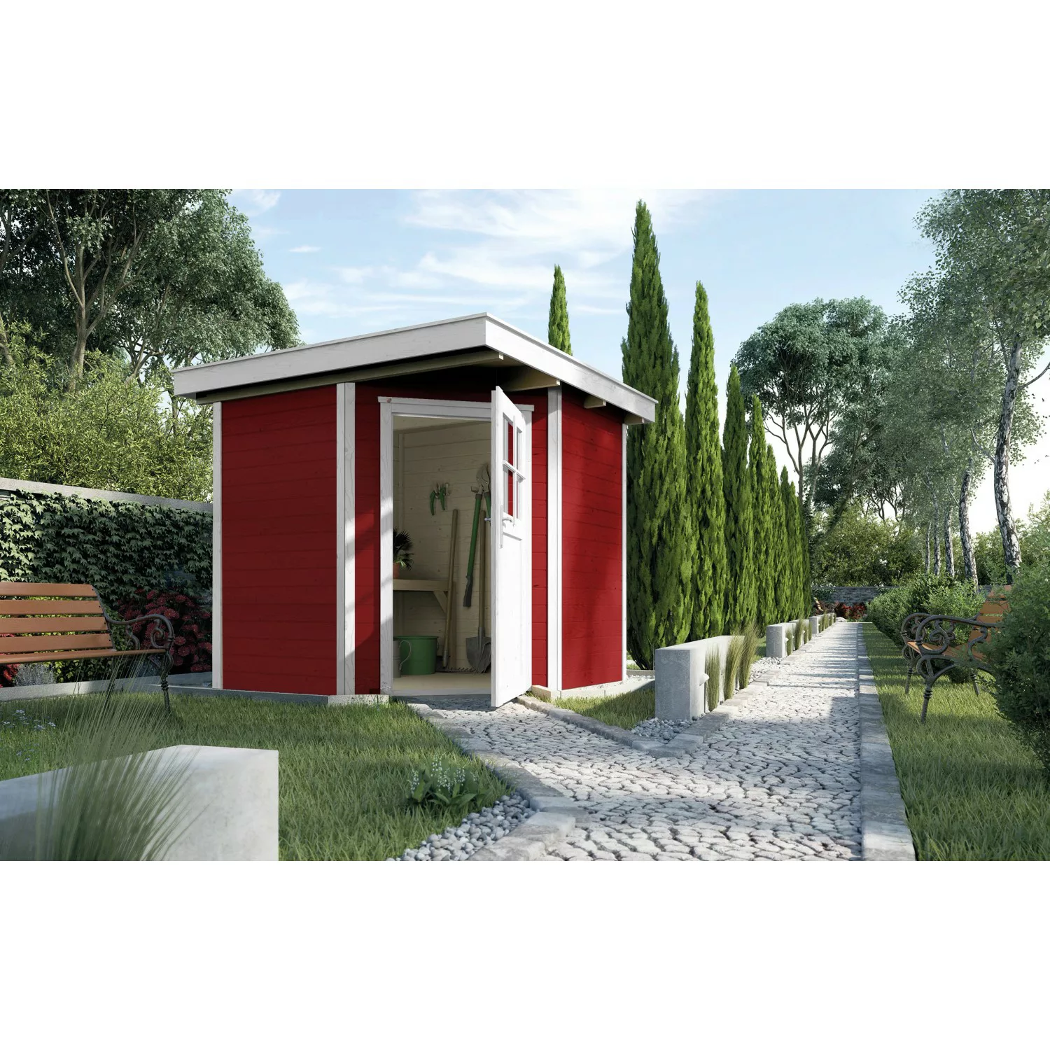 Weka Holz-Gartenhaus Angolo B Schwedenrot-Weiß BxT: 239 cm x 235 cm günstig online kaufen