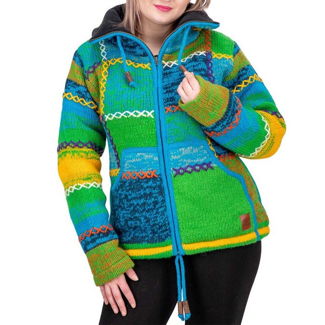 KUNST UND MAGIE Strickjacke Damen Strickjacke Wolle Bunte Patchwork Jacke+F günstig online kaufen