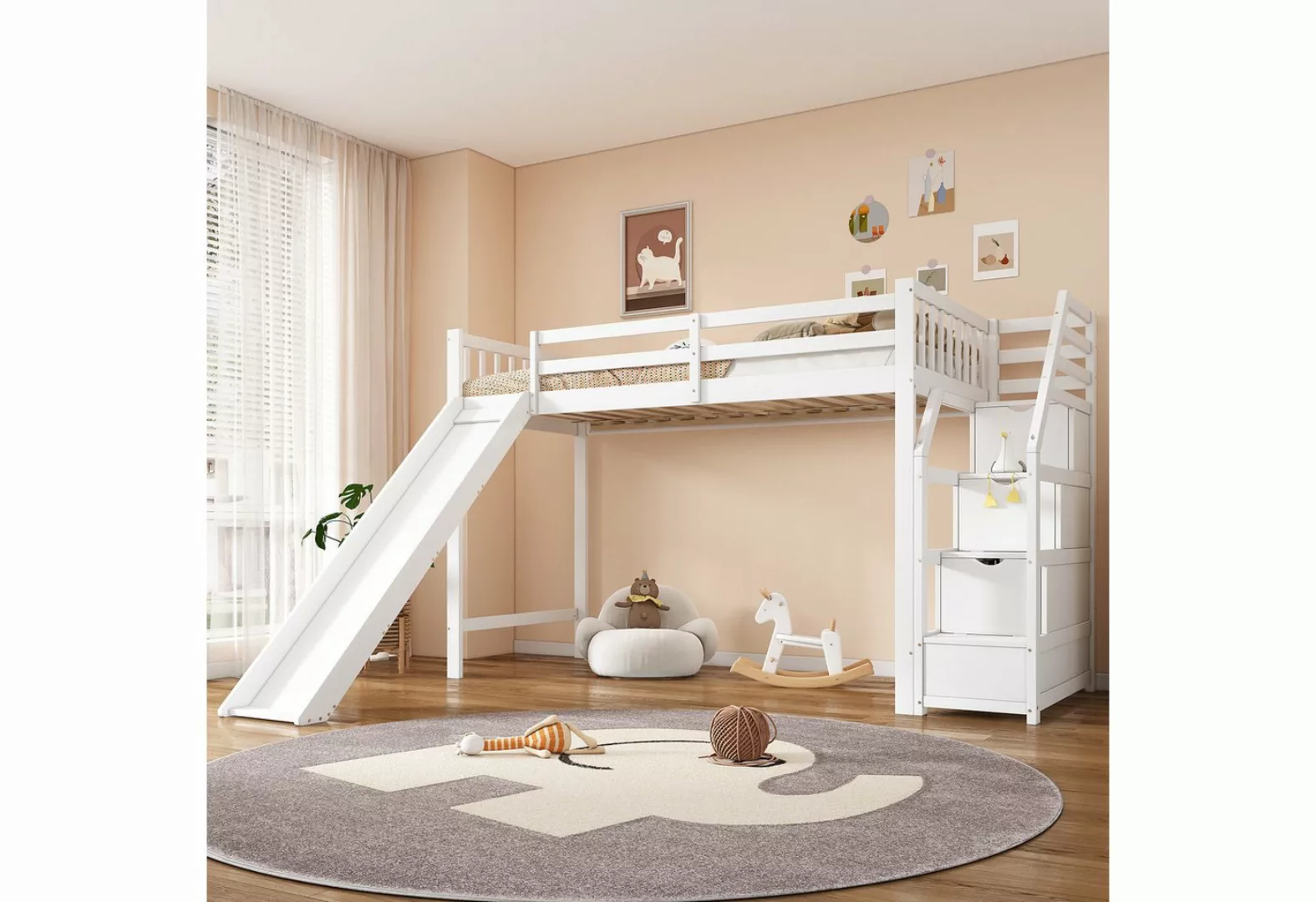 Gotagee Kinderbett Jugendbett 90x200cm mit Rutsche Einzelbett Hochbett Holz günstig online kaufen