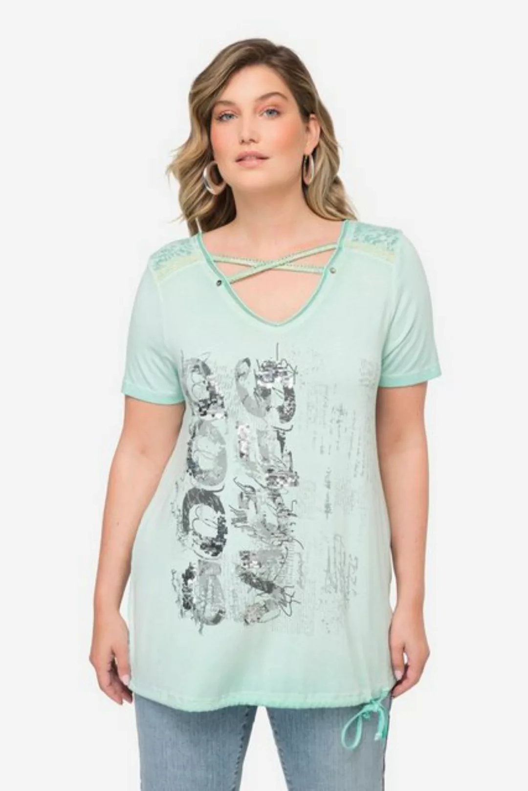 MIAMODA Rundhalsshirt T-Shirt V-Ausschnitt mit Zierbändern Halbarm günstig online kaufen