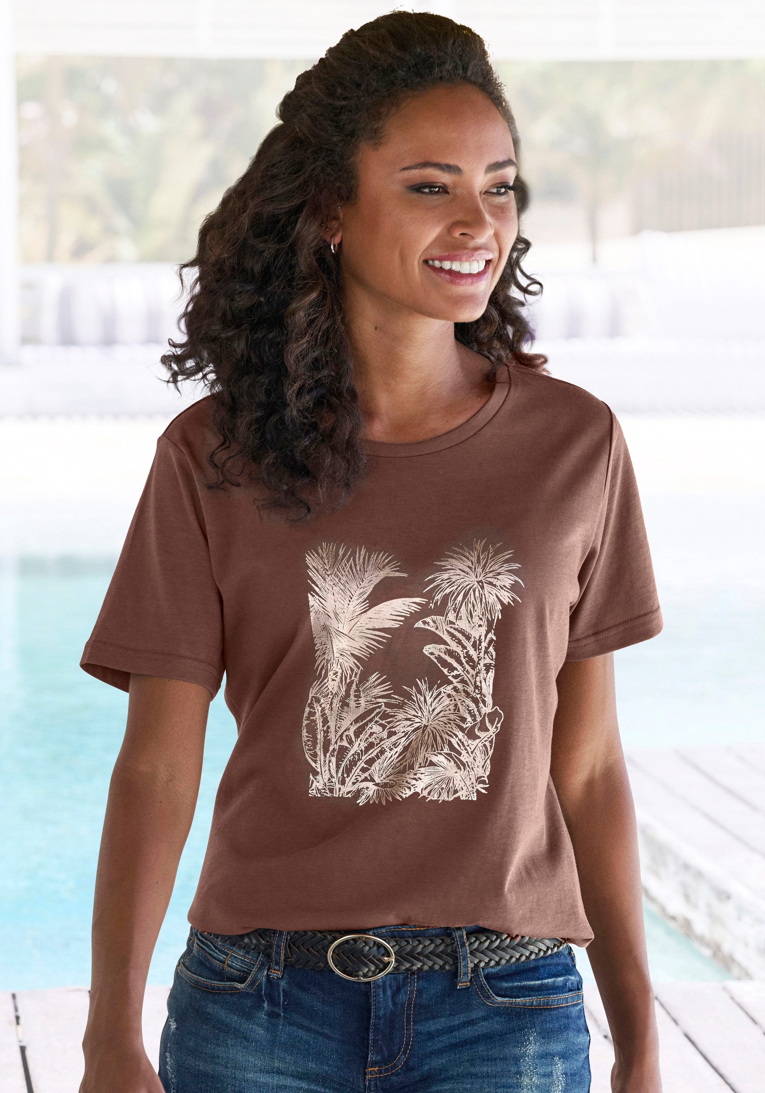 Vivance T-Shirt mit goldfarben schimmerndem Folienprint günstig online kaufen