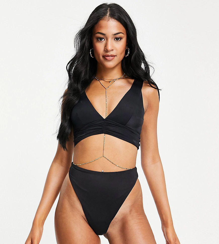 ASOS DESIGN Tall – Mix and Match – Schwarze Tanga-Bikinihose aus recycelten günstig online kaufen