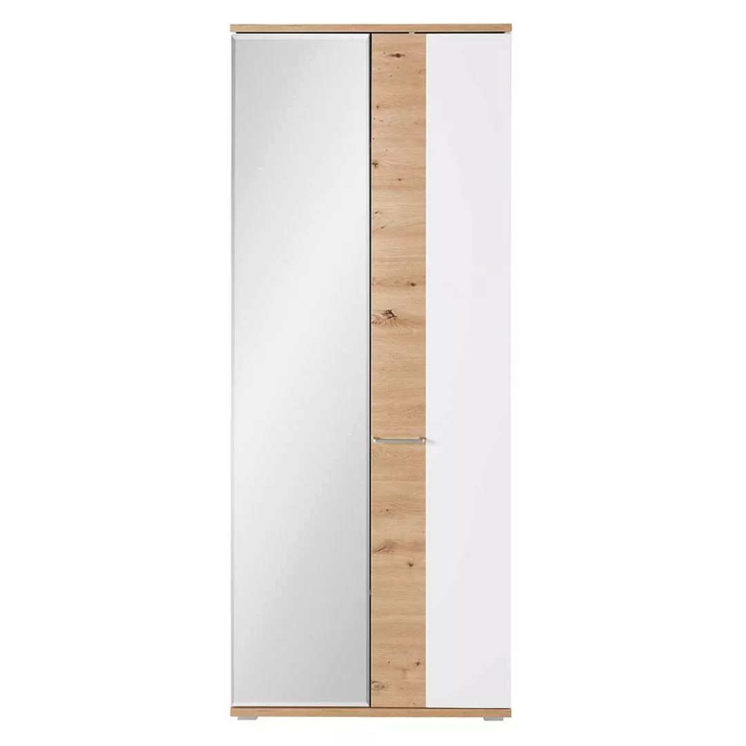 Dielenschrank mit Spiegeltür in Wildeichefarben & Weiß 80 cm breit günstig online kaufen