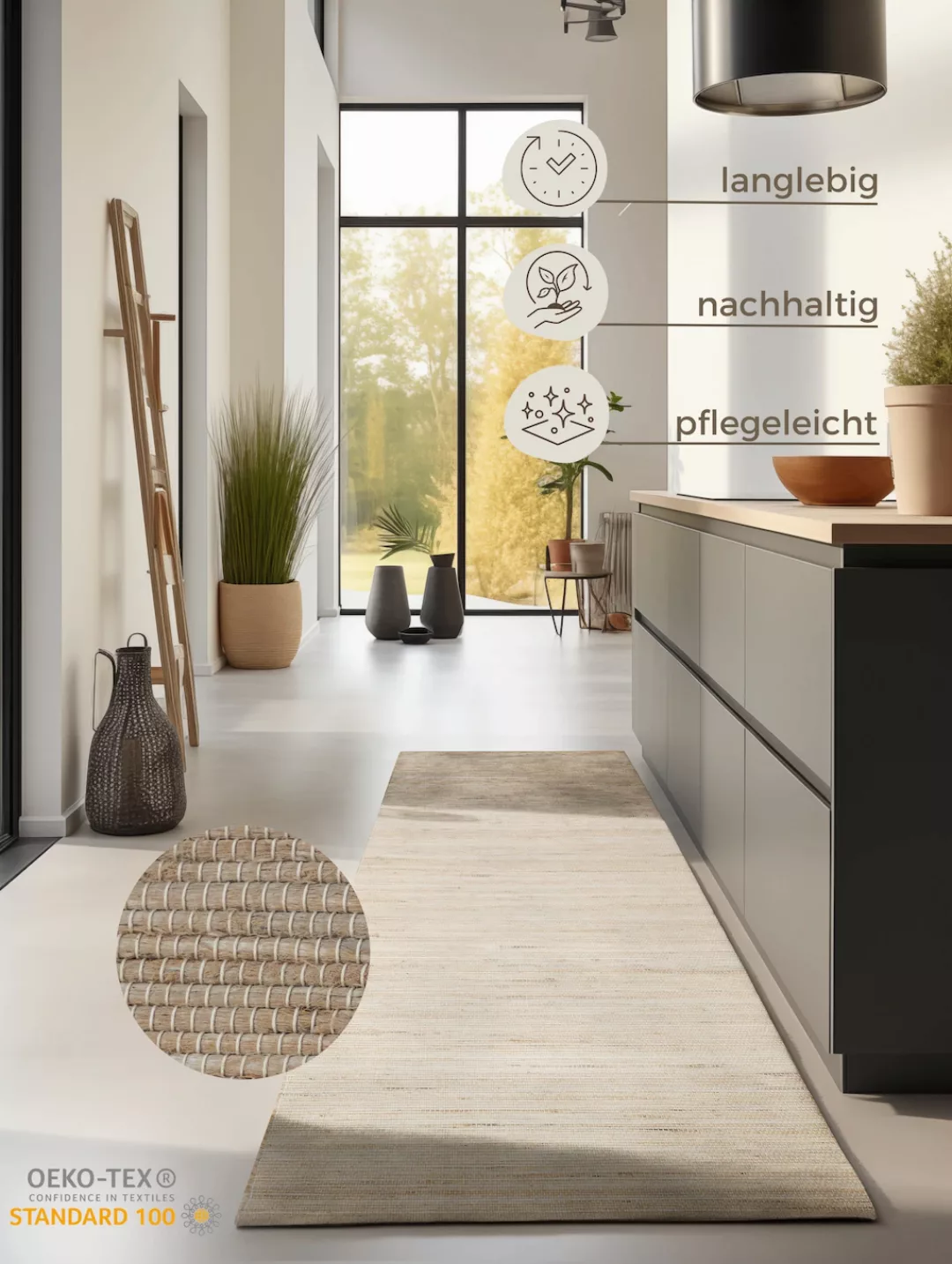 HANSE Home Teppich »Dhaka«, rechteckig, Handgewebt, Jute, Wolle, Natur, Woh günstig online kaufen