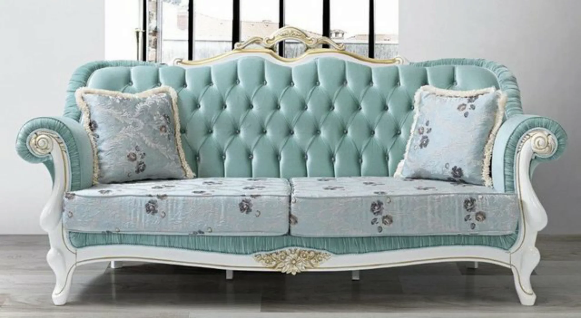 Casa Padrino Sofa Barock Wohnzimmer Sofa mit Glitzersteinen und Blumenmuste günstig online kaufen